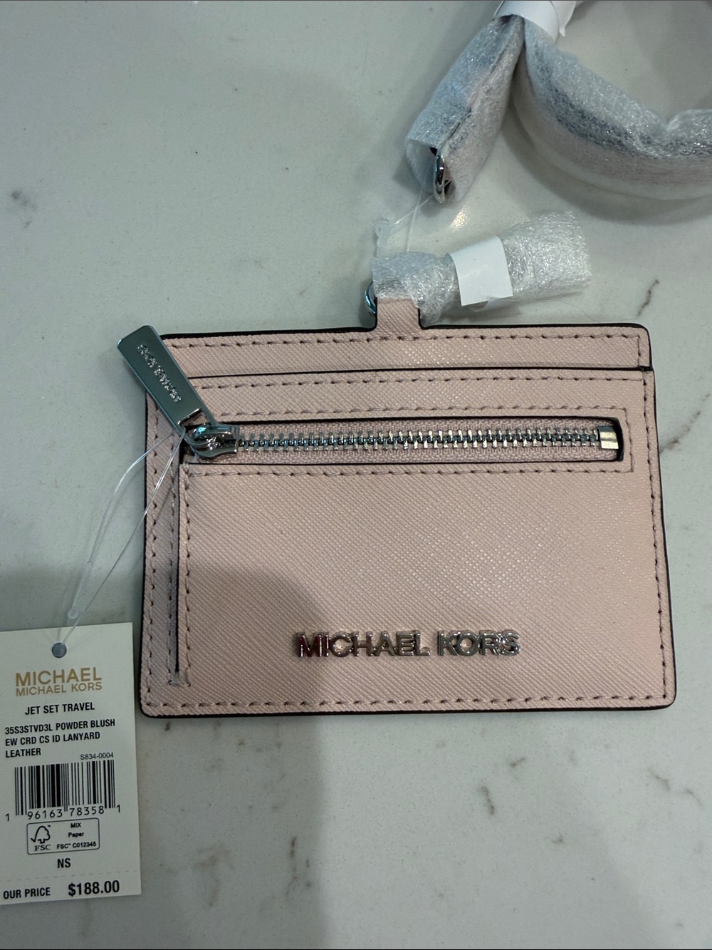 Michael Kors Powder Blush Leather Card Case with Zip Jet Set Travel